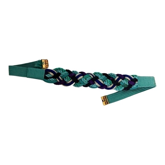 VINTAGE Rope Knot Metallic Turquoise Belt Sz M - Picture 1 of 3